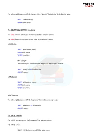 sql - syntax - notes - sql - syntax sql is followed by... SQL Notes | PDF