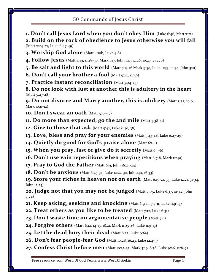 Commands Of Jesus Bible Char