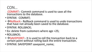 sql all type of commands in this power point presentation | PDF