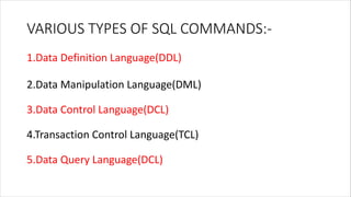 sql all type of commands in this power point presentation | PDF