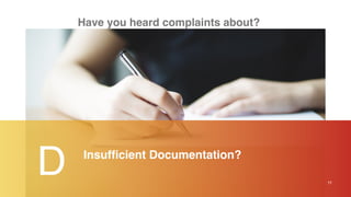 D Insufficient Documentation?
11
Have you heard complaints about?
 