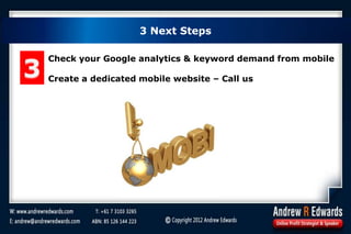 3 Next Steps
Check your Google analytics & keyword demand from mobile
Create a dedicated mobile website – Call us
3
 