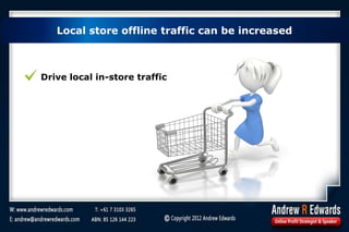 Drive local in-store traffic
Local store offline traffic can be increased
 