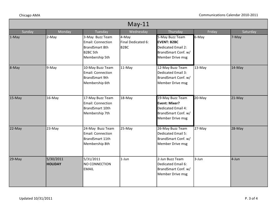 Communications Calendar 2011 Spring