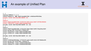 An example of Uniﬁed Plan
[..]
a=group:BUNDLE 0 1 2 3
a=msid-semantic: WMS SPpFifgubAElUYAO cOtMlbdcVRU6JHeu
m=audio 41535 UDP/TLS/RTP/SAVPF 100
[..]
a=mid:0
a=msid:SPpFifgubAElUYAO 812931fd-94f4-4eca-b8d7-55789c386642
a=ssrc:769372116 cname:SPpFifgubAElUYAO
m=video 41535 UDP/TLS/RTP/SAVPF 101 102
[..]
a=mid:1
a=msid:SPpFifgubAElUYAO f71ba339-22bd-4bbf-b99f-00aaffec36d7
a=ssrc-group:FID 912016579 529821397
a=ssrc:912016579 cname:SPpFifgubAElUYAO
a=ssrc:529821397 cname:SPpFifgubAElUYAO
[..]
m=video 41535 UDP/TLS/RTP/SAVPF 101 102
[..]
a=mid:2
a=msid:cOtMlbdcVRU6JHeu 0772619f-ea4d-4e99-8122-92709b2bc295
a=ssrc-group:FID 823879851 508644174
a=ssrc:823879851 cname:cOtMlbdcVRU6JHeu
a=ssrc:508644174 cname:cOtMlbdcVRU6JHeu
 