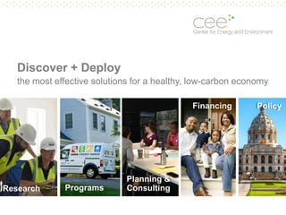 Pg. 5
Research
Financing Policy
Programs
Discover + Deploy
the most effective solutions for a healthy, low-carbon economy
Planning &
Consulting
 