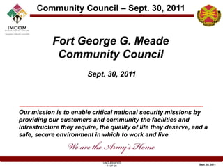 Fort George G. Meade Community Council Sept. 30, 2011 