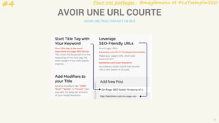 Pour vos partages : @magikmanu et #LeTremplinSEO
12
AVOIR UNE URL COURTE
AVOIR UNE PAGE PARFAITE EN SEO
#4
 