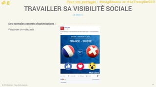 Pour vos partages : @magikmanu et #LeTremplinSEO
© 2016 Eskimoz - Tous droits réservés. 19
TRAVAILLER SA VISIBILITÉ SOCIALE
LE SMO 
Des exemples concrets d’optimisations :
Proposer un vote/avis :
#8
 