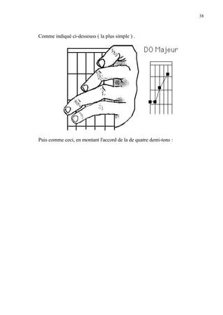 38
Comme indiqué ci-dessouss ( la plus simple ) .
Puis comme ceci, en montant l'accord de la de quatre demi-tons :
 