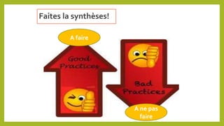 Faites la synthèses!
A faire
A ne pas
faire
 