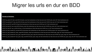 Migrer les urls en dur en BDD
Exemple sur Wordpress:
UPDATE wp_options SET option_value=REPLACE(option_value,'http://localhost/swan-wp','https://www.swan.tools') WHERE option_value LIKE '%http://localhost/swan-wp%’;
UPDATE wp_postmeta SET meta_value=REPLACE(meta_value,'http://localhost/swan-wp','https://www.swan.tools') WHERE meta_value LIKE '%http://localhost/swan-wp%’;
UPDATE wp_posts SET guid=REPLACE(guid,'http://localhost/swan-wp','https://www.swan.tools') WHERE guid LIKE '%http://localhost/swan-wp%’;
UPDATE wp_posts SET post_content=REPLACE(post_content,'http://localhost/swan-wp','https://www.swan.tools') WHERE post_content LIKE '%http://localhost/swan-wp%’;
UPDATE wp_users SET user_url=REPLACE(user_url,'http://localhost/swan-wp','https://www.swan.tools') WHERE user_url LIKE '%http://localhost/swan-wp%’;
UPDATE wp_yoast_indexable SET permalink=REPLACE(permalink,'http://localhost/swan-wp','https://www.swan.tools') WHERE permalink LIKE '%http://localhost/swan-wp%’;
UPDATE wp_yoast_indexable SET twitter_image=REPLACE(twitter_image,'http://localhost/swan-wp','https://www.swan.tools') WHERE twitter_image LIKE '%http://localhost/swan-wp%’;
UPDATE wp_yoast_indexable SET open_graph_image=REPLACE(open_graph_image,'http://localhost/swan-wp','https://www.swan.tools') WHERE open_graph_image LIKE '%http://localhost/swan-wp%’;
UPDATE wp_yoast_indexable SET open_graph_image_meta=REPLACE(open_graph_image_meta,'http://localhost/swan-wp','https://www.swan.tools') WHERE open_graph_image_meta LIKE '%http://localhost/swan-wp%';
 