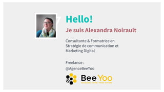 Hello!
Je suis Alexandra Noirault
Consultante & Formatrice en
Stratégie de communication et
Marketing Digital
Freelance :
...