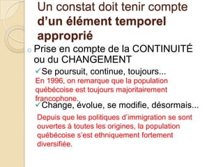 Prise en compte de la CONTINUITÉ ou du CHANGEMENT