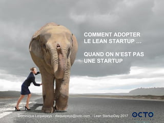 34 AVENUE DE L’OPÉRA > 75002 PARIS > FRANCE > WWW.OCTO.COM
COMMENT ADOPTER
LE LEAN STARTUP …
QUAND ON N’EST PAS
UNE STARTUP
Dominique Lequepeys - dlequepeys@octo.com - Lean StartupDay 2017
 