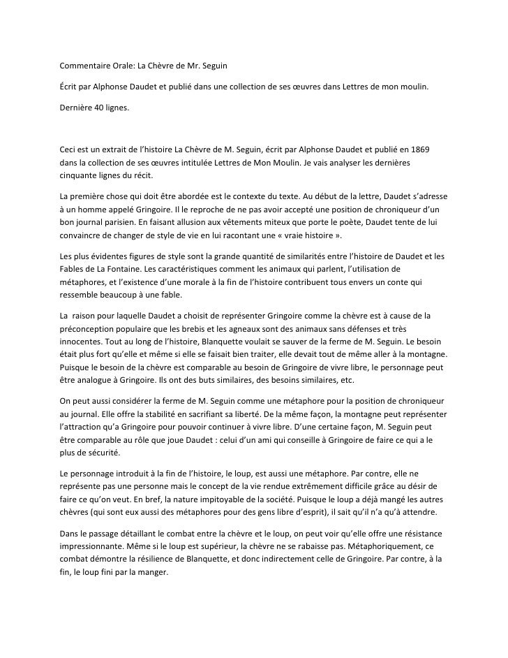 Oral Commentary La Chevre De Monsieur Seguin