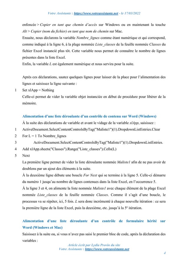 Comment alimenter une liste déroulante dans Word avec une liste Excel ? PDF