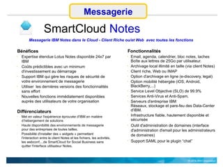 © 2014 IBM Corporation
Bénéfices

Expertise étendue Lotus Notes disponible 24x7 par
IBM

Coûts prédictibles avec un mini...