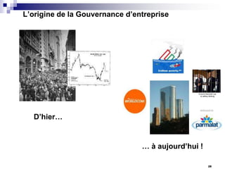 L’origine de la Gouvernance d’entreprise

Enron's Kenneth Lay
& Jeffrey Skilling

D’hier…

… à aujourd’hui !
28

 