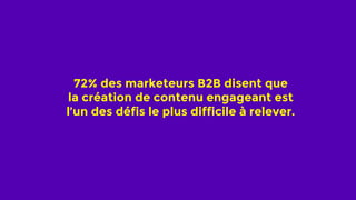 72% des marketeurs B2B disent que
la création de contenu engageant est
l’un des défis le plus difficile à relever.
 
