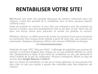 Contenu, encore!Vous allez peut-être vous dire: "Mais j'ai déjà du contenu, c'était à l'étape Contenu indiquée précédemment!". Oui, mais le contenu, c'est ce qui fait que votre site est intéressant pour vos visiteurs. Allez, un petit effort, et ajoutez encore du contenu!Plus vous ajoutez de contenu original et unique, plus votre site sera complet et pourra devenir une référence dans son domaine. Aussi, plus vous avez de pages, plus les chances augmentent d'être référé par les engins de recherche.