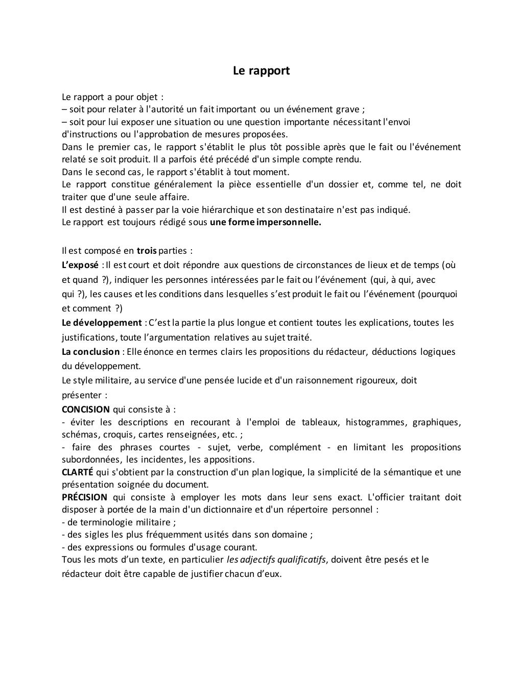 le rapport militaire