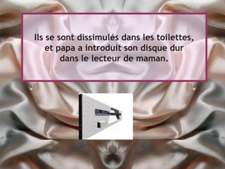 Ils se sont dissimulés dans les toilettes,
    et papa a introduit son disque dur
        dans le lecteur de maman.
 