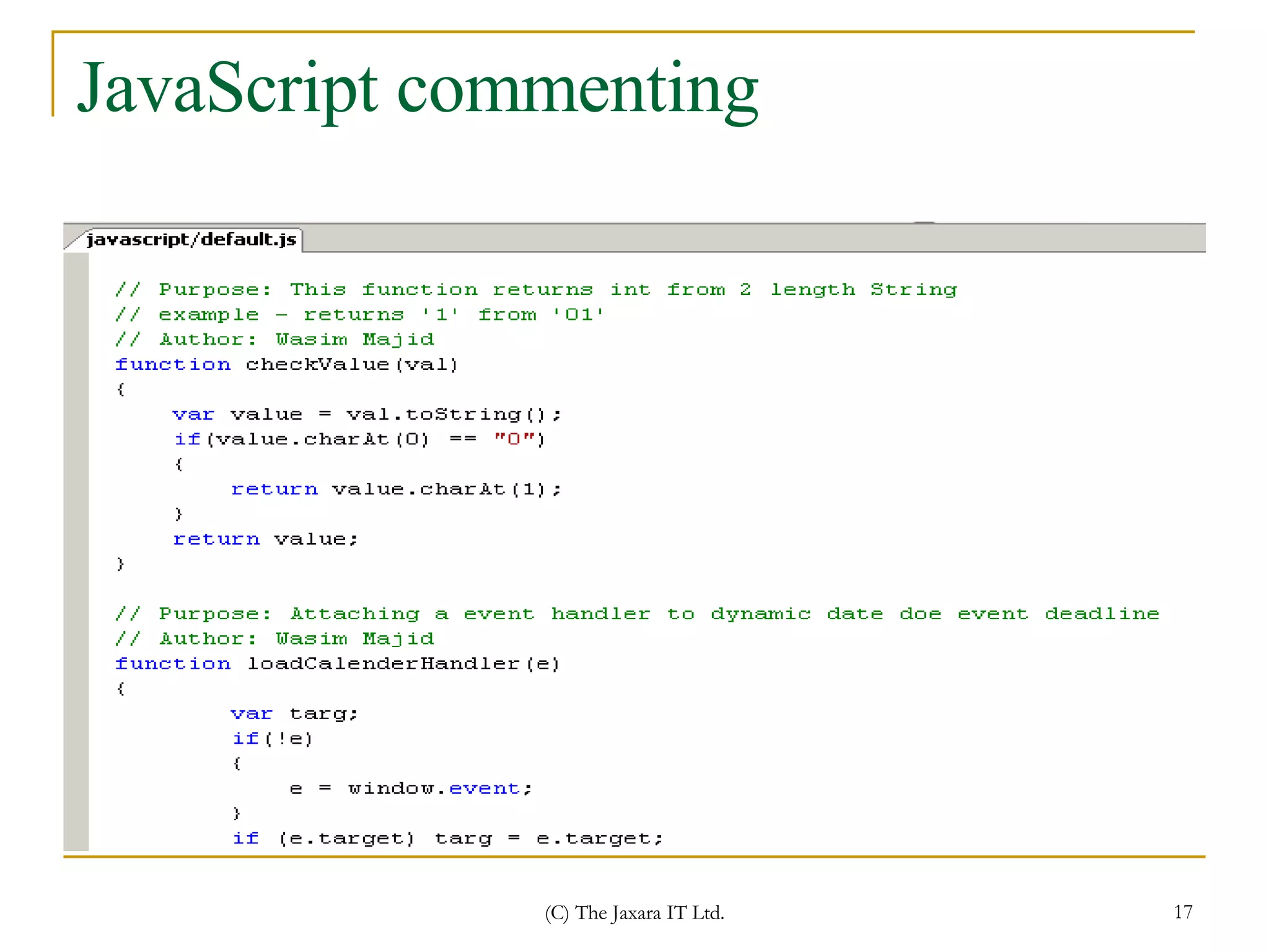 JavaScript commenting  