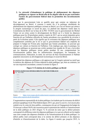 5
2. La nécessité d'abandonner la politique de plafonnement des dépenses
publiques en vigueur au Brésil afin de les dégele...