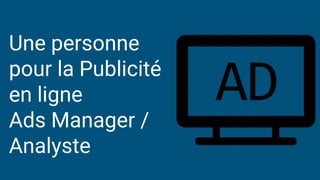 Une personne
pour la Publicité
en ligne
Ads Manager /
Analyste
 