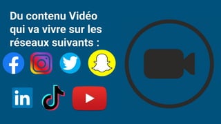 Du contenu Vidéo
qui va vivre sur les
réseaux suivants :
 