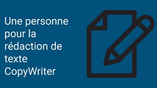 Une personne
pour la
rédaction de
texte
CopyWriter
 