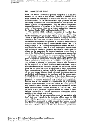 BENDA-BECKMANN, FRANZ VON, Comment on Merry , Law and Society Review, 22:5
(1988) p.897
 