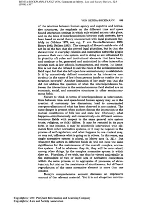 BENDA-BECKMANN, FRANZ VON, Comment on Merry , Law and Society Review, 22:5
(1988) p.897
 