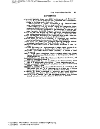 BENDA-BECKMANN, FRANZ VON, Comment on Merry , Law and Society Review, 22:5
(1988) p.897
 