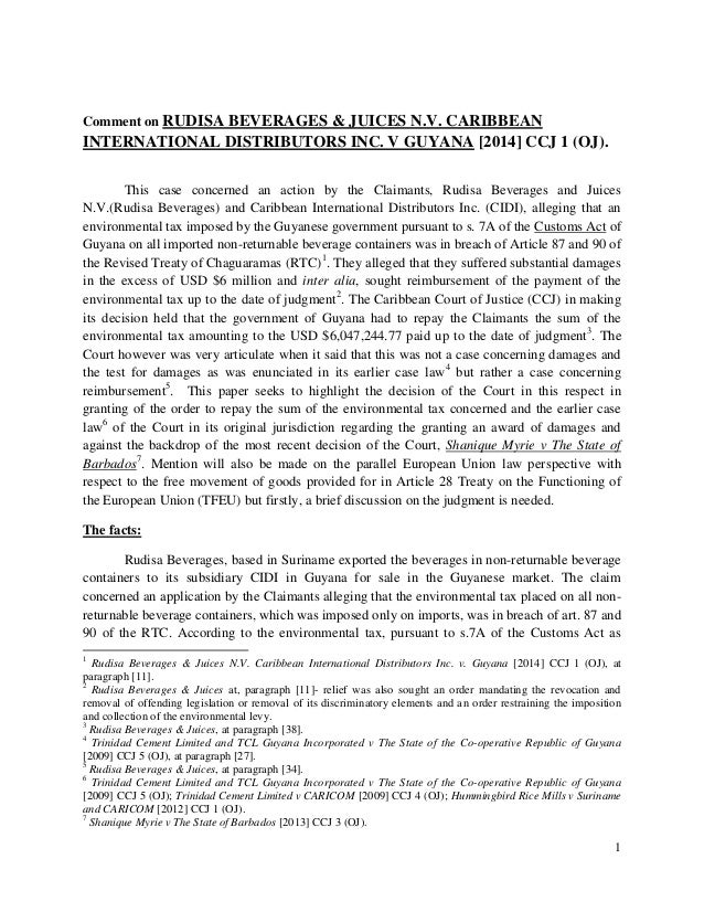 Comment on Rudisa Beverages & Juices n.v. Caribbean International Dis…