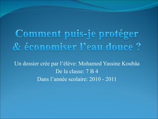 Un dossier crée par l’élève: Mohamed Yassine Koubâa De la classe: 7 B 4 Dans l’année scolaire: 2010 - 2011 