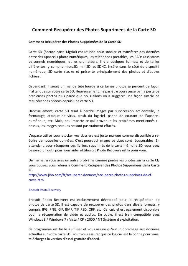 Comment Recuperer Des Photos Supprimees De La Carte Sd