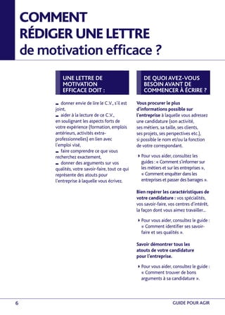 COMMENT
RÉDIGER UNE LETTRE
de motivation efficace ?
UNE LETTRE DE
MOTIVATION
EFFICACE DOIT :
donner envie de lire le C.V.,...