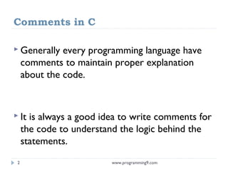Comments in C Programming | PPT