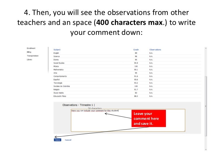Homeroom Teachers Comments for report cards