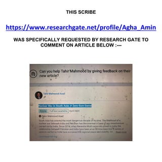 THIS SCRIBE
https://www.researchgate.net/profile/Agha_Amin
WAS SPECIFICALLY REQUESTED BY RESEARCH GATE TO
COMMENT ON ARTICLE BELOW :---
 