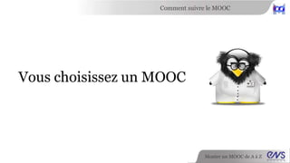 Comment suivre le MOOC 
Monter un MOOC de A à Z 
Vous choisissez un MOOC 
 