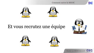 Comment suivre le MOOC 
Monter un MOOC de A à Z 
Et vous recrutez une équipe 
 