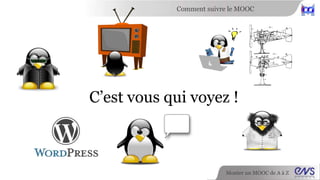 Comment suivre le MOOC 
C’est vous qui voyez ! 
Monter un MOOC de A à Z 
 