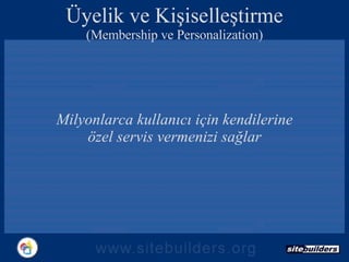 Üyelik ve Kişiselleştirme (Membership ve Personalization) Milyonlarca kullanıcı için kendilerine özel servis vermenizi sağlar 