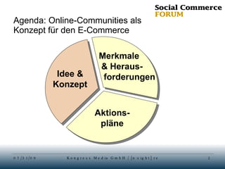 Agenda: Online-Communities als  Konzept für den E-Commerce Idee & Konzept Aktions- pläne Merkmale  & Heraus-   forderungen 