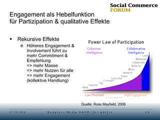 Engagement als Hebelfunktion für Partizipation & qualitative Effekte Rekursive Effekte Höheres Engagement & Involvement führt zu mehr Commitment & Empfehlung  => mehr Masse  => mehr Nutzen für alle => mehr Engagement (kollektive Handlung) Quelle: Ross Mayfield, 2006 