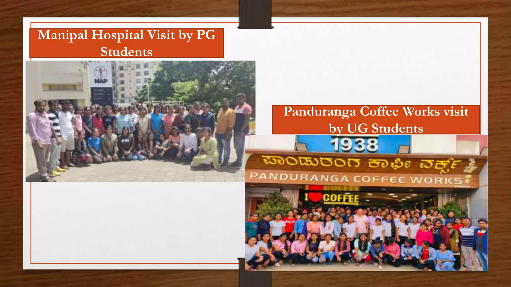 Manipal Hospital Visit by PG
Students
Panduranga Coffee Works visit
by UG Students
 