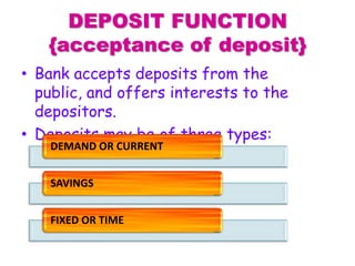 CURRENT ACCOUNT
• Deposits in current account are payable on demand. That is
why current accounts are also known as demand...